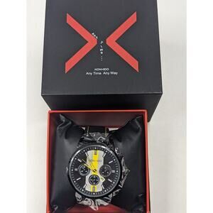 KONXIDO Mens Black Chrome yellow, Black Leather Band Analog Quartz Watch KO63018